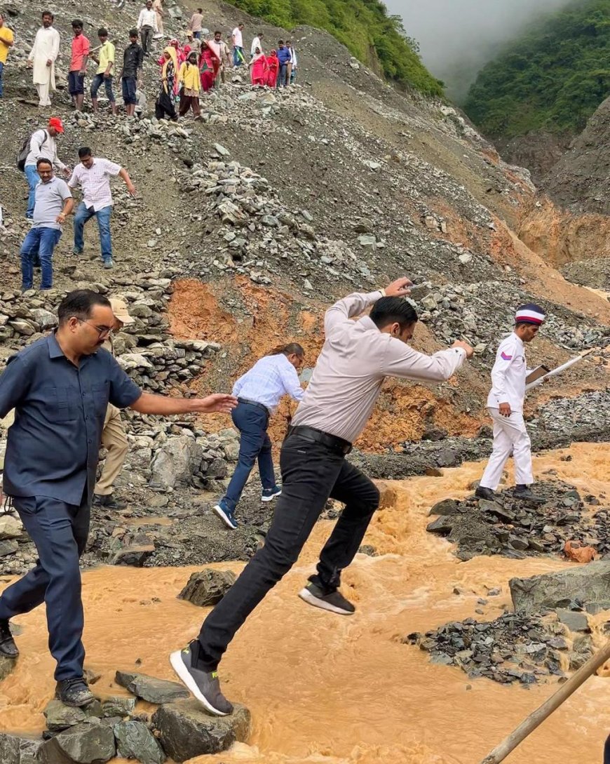 उफनाये गदेरे व पहाड़ी लांघ कर आपदाग्रस्त बटोली गांव पहुंचे डीएम