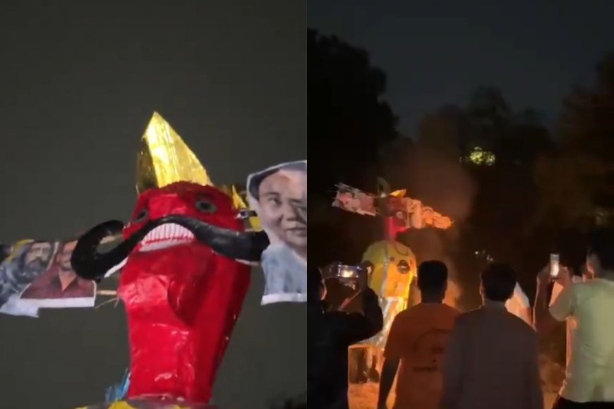 जेएनयू में रावण दहन पर हंगामा, पुतले पर उमर खालिद और शरजील की तस्वीर लगने से विवाद