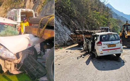 बदरीनाथ हाइवे पर भीषण सड़क दुर्घटना: ट्रक में घुसी कार, एक महिला की जान गई, 7 लोग घायल
