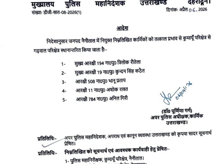 नैनीताल जिले की SOG में महत्वपूर्ण फेरबदल, पुलिस मुख्यालय के निर्देश पर हुए ट्रांसफर
