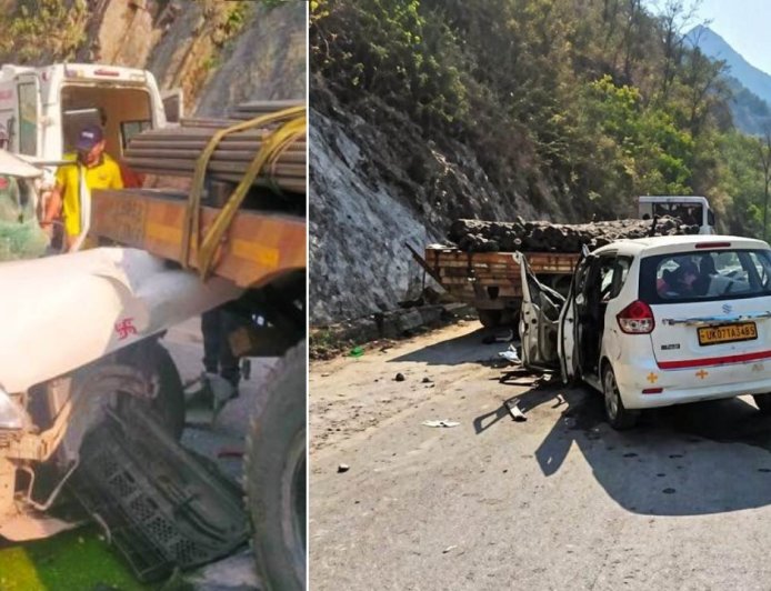 बदरीनाथ हाइवे पर भीषण सड़क दुर्घटना: ट्रक में घुसी कार, एक महिला की जान गई, 7 लोग घायल