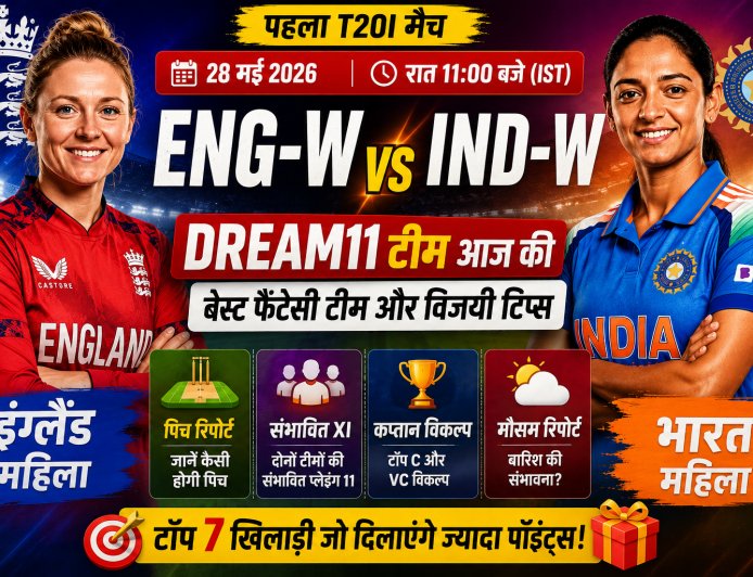 ENG-W vs IND-W Dream11 Team Today: पहले टी20I के लिए बेस्ट फैंटेसी टीम और पिच रिपोर्ट