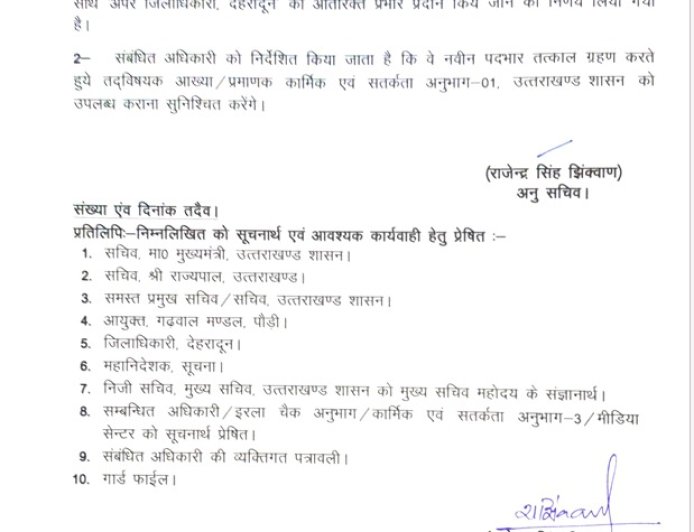 उत्तराखंड में प्रशासनिक फेरबदल: 4 IAS और 2 PCS अधिकारियों के ट्रांसफर