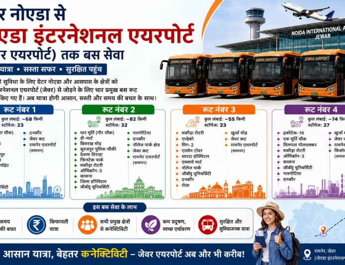ग्रेटर नोएडा से जेवर एयरपोर्ट के लिए चार नए बस रूट, यात्रा में लगेगी सरलता और तेजी