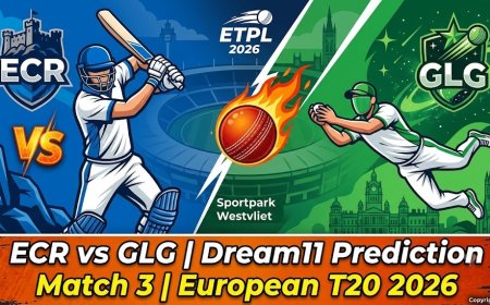 ईसीआर बनाम जीएलजी ड्रीम11 भविष्यवाणी मैच 3: ETPL 2026 आज का मैच प्रीडिक्शन, प्लेइंग 11 और पिच रिपोर्ट