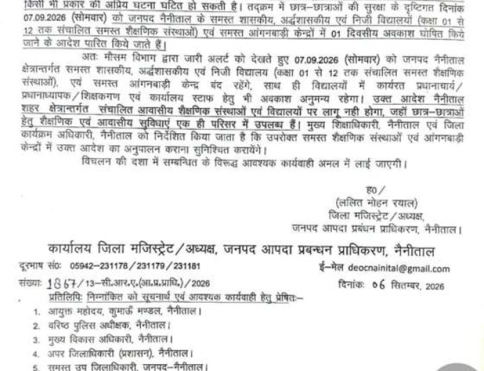 ब्रेकिंग : इस जिले में कल सभी स्कूल रहेंगे बंद, आदेश जारी