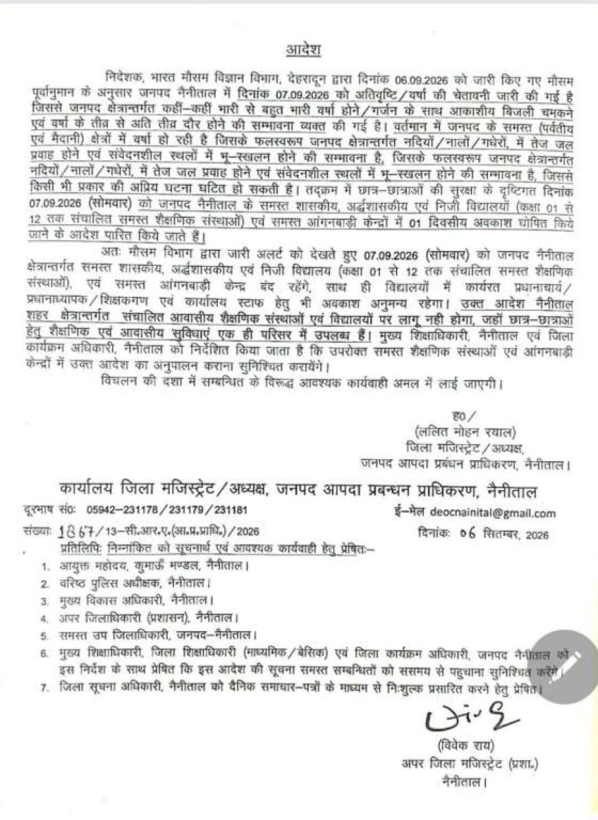 ब्रेकिंग : इस जिले में कल सभी स्कूल रहेंगे बंद, आदेश जारी