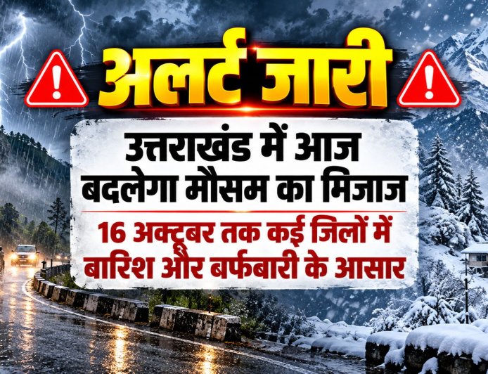 उत्तराखंड में मौसम में परिवर्तन, 16 अक्टूबर तक कई जिलों में बारिश और बर्फबारी का अलर्ट